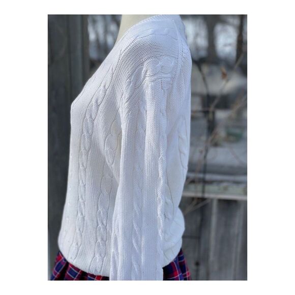 Vintage Harry Rosen White Fisherman’s Knit Sweater V Neck Sz S - Picture 7 of 9